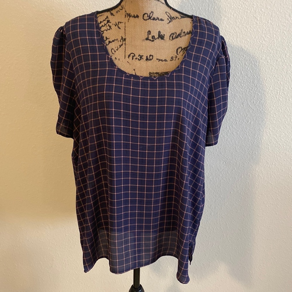 Navy blue with pink strip blouse